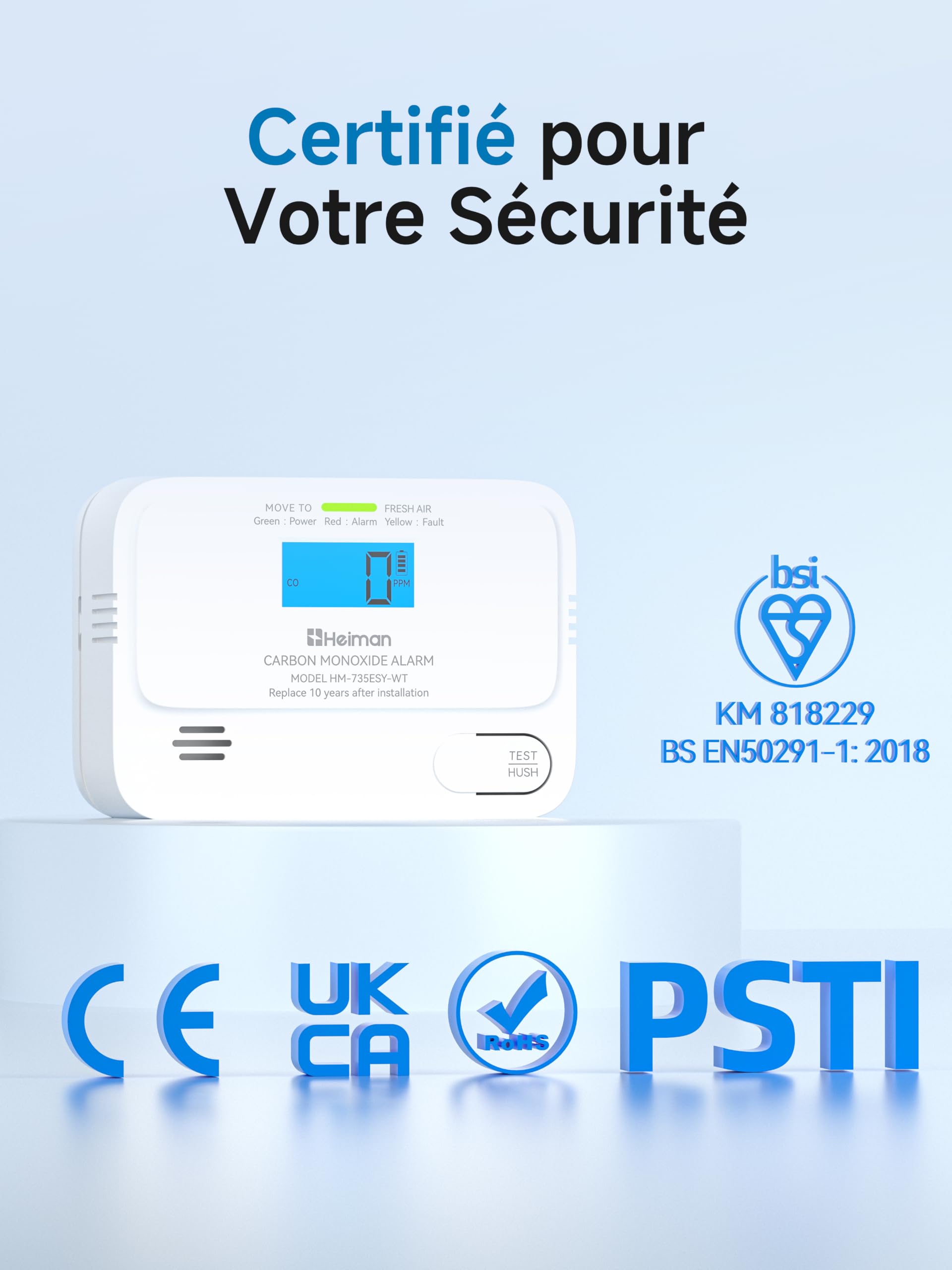 Détecteur de CO HEIMAN, capteur Intelligent, Batterie, 3 détecteurs et 1 Station de Base