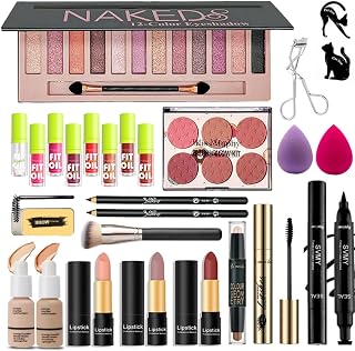 RevoNext 28-Piece All-in-One Makeup Kit for Beginners & Teens: Eyeshadow Palette, Foundation, Lipsticks, Eyeliner, Mascara - Complete Gift Set
