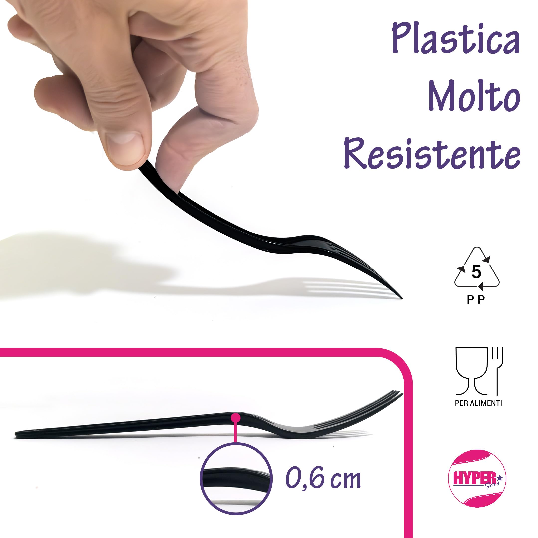 HYPER form Set Posate Riutilizzabili Nere (5gr), Tris "Forchetta Coltello Cucchiaio Tovagliolo" (100)