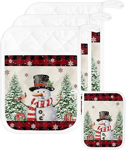Buffalo Snowman - Juego de 3 soportes para ollas para cocina, antideslizante y aislante de calor, juego de agarraderas de tela de toalla con