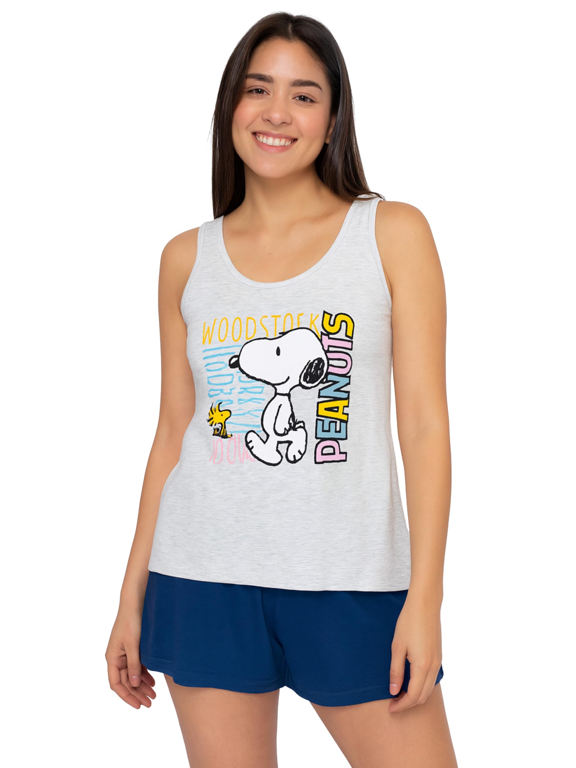 United Labels Women's Grey / Blue The Peanuts Snoopy Pyjamas For - Sleeveless Pyjama Set Tank Top With Shorts Grey/Blue (De/Nl/Se/Pl, Alphanumeric, L, Regular, Regular, Grey/Blue)