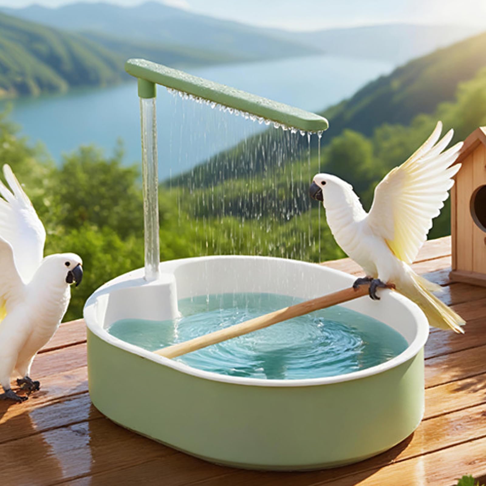 PORFOYO Bagno automatico per uccelli, 31,8 x 28 x 25 cm, vasca automatica per uccelli, vasca automatica per uccelli, doccia per uccelli, protezione dagli spruzzi d'acqua, per gabbie interne pappagalli
