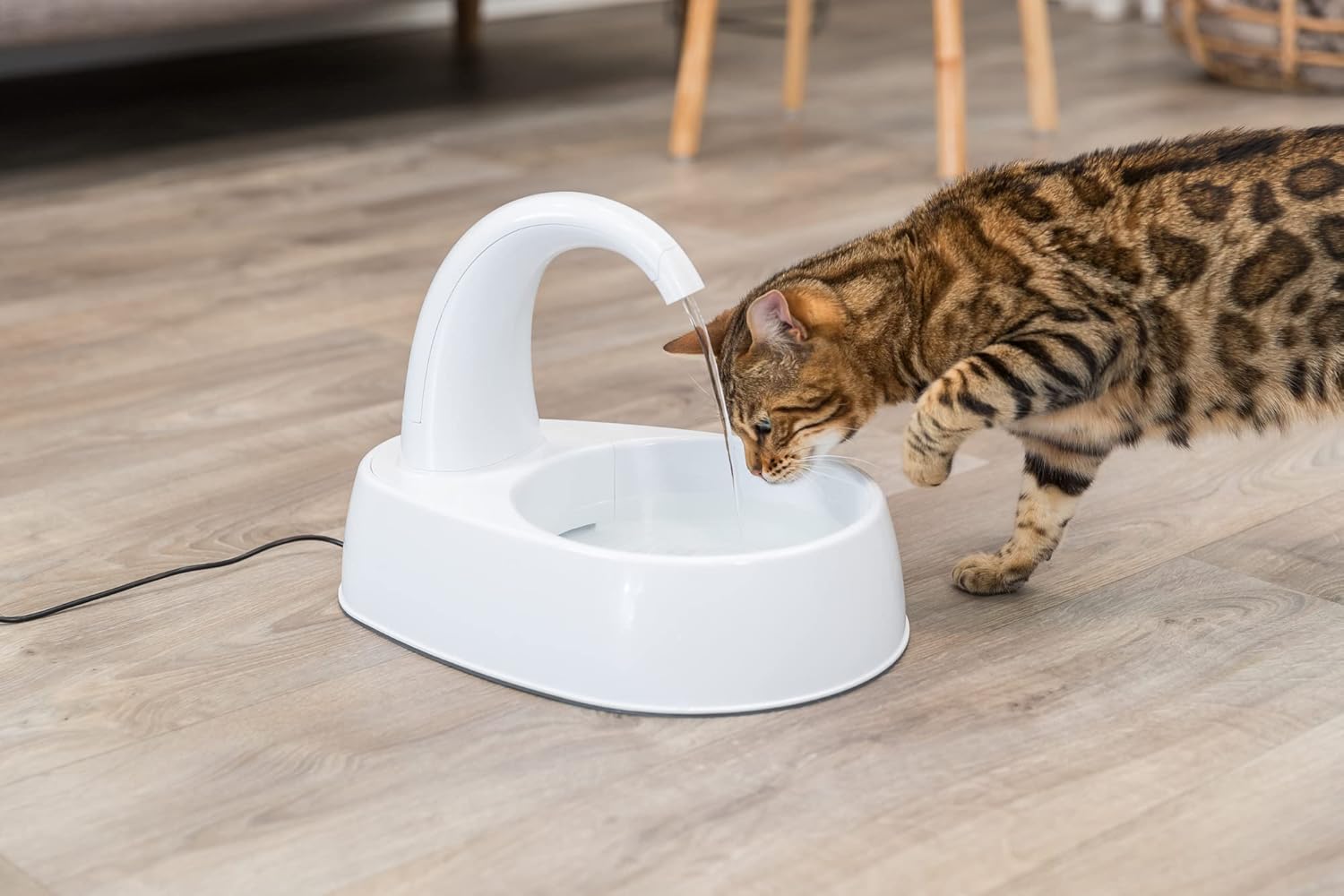 White Curved Stream Pet Water Fountain with Filter, 84.5oz