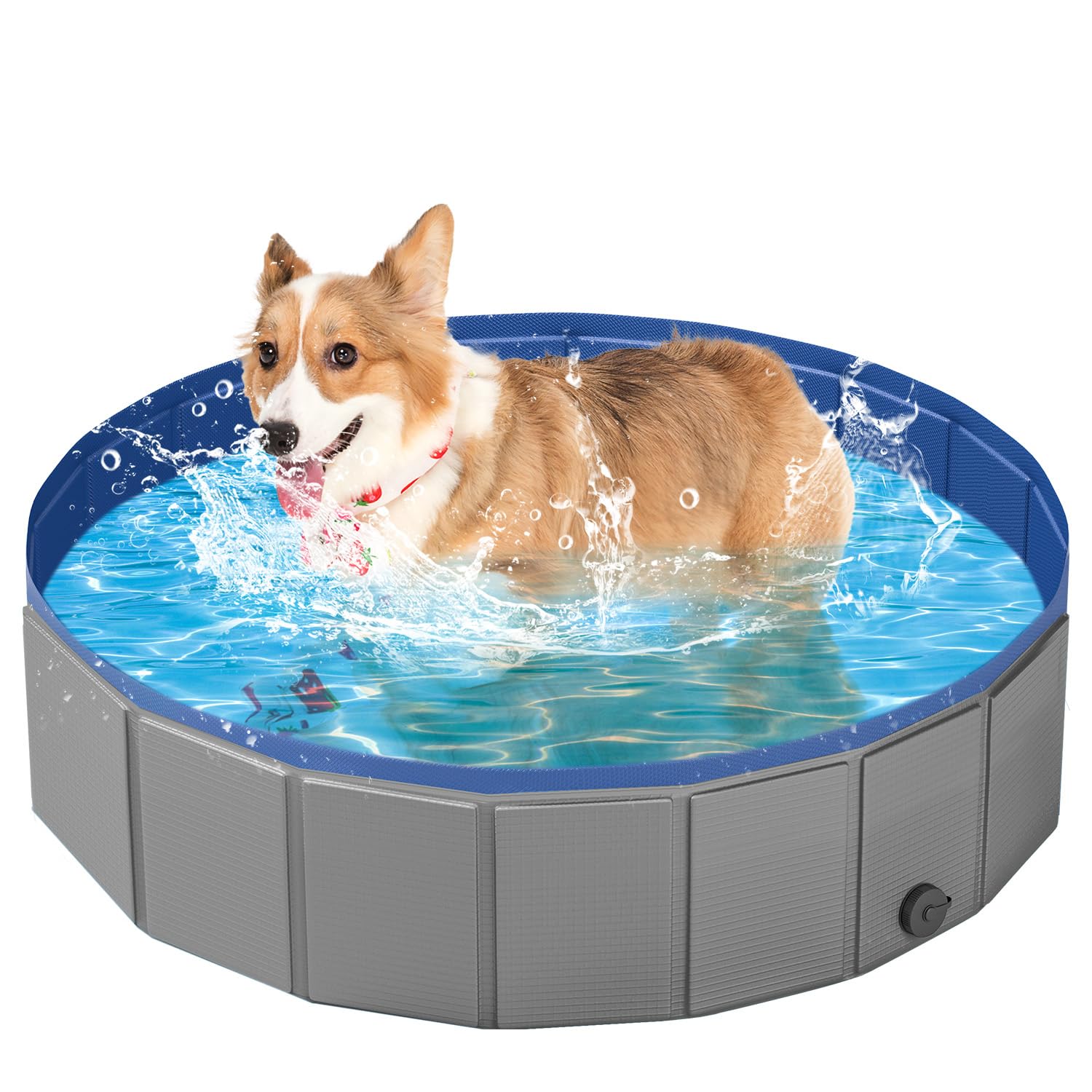 YSJILIDE Portable Dog Pool PVC Pet Swimming Pool Bathtub Collapsible Dog Pool, Hard Plastic Pool for Pets to Swim and Bath (S-32"x 8" Dark Grey)