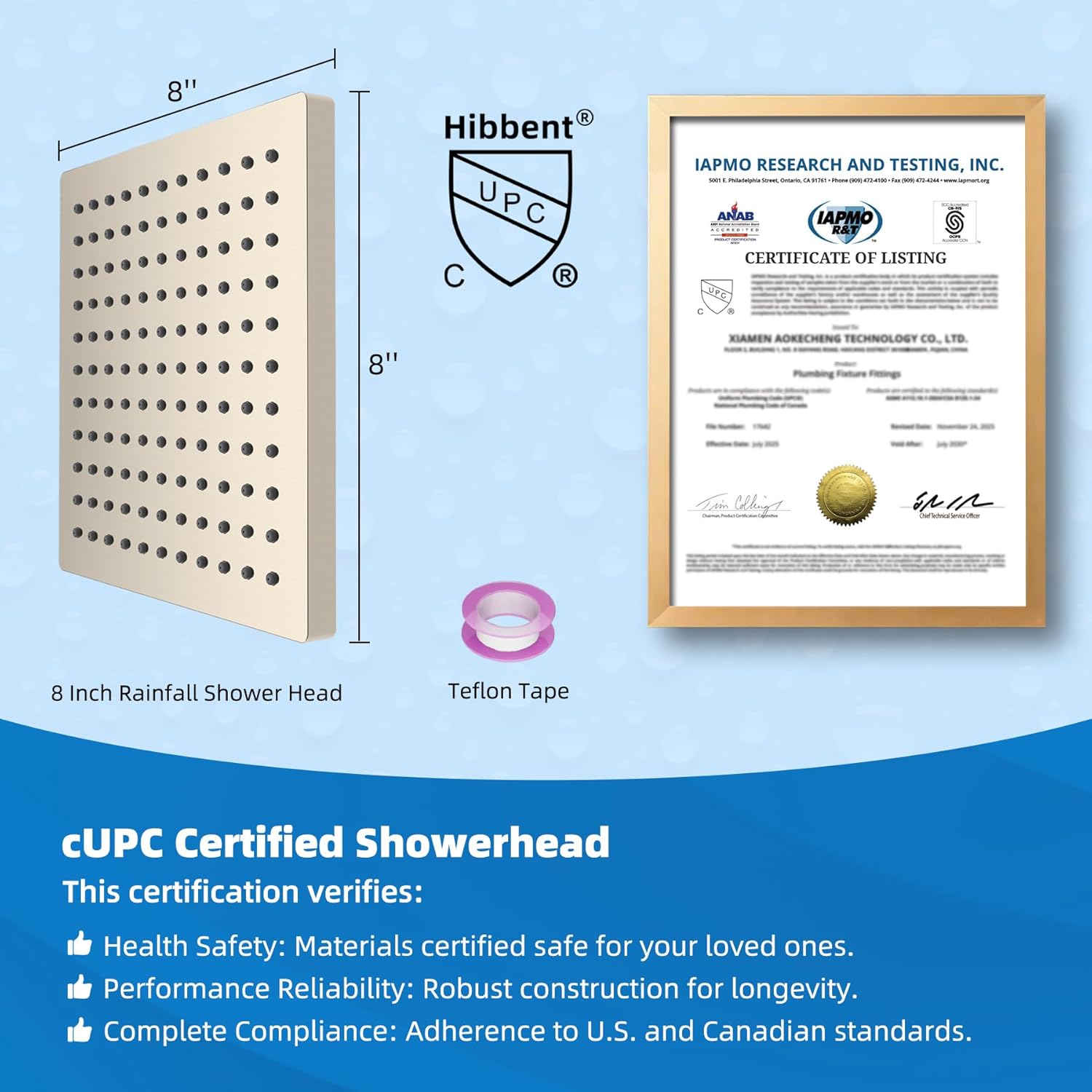 Hibbent cUCPC Certified Metal Shower Head, 8'' High Pressure Rainfall Shower Head, Bathroom Waterfall Shower Heads, High Flow Fixed Showerheads with Adjustable Brass Ball Joint, Brushed Nickel - Image 6