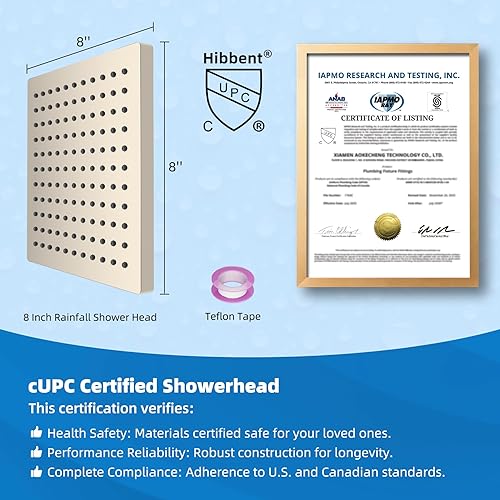 Miniatura 6 de Hibbent Cabezal de ducha de lluvia de metal grueso, cabezal de ducha de lluvia de alta presión de 8 pulgadas, cabezales de ducha de cascada de baño,