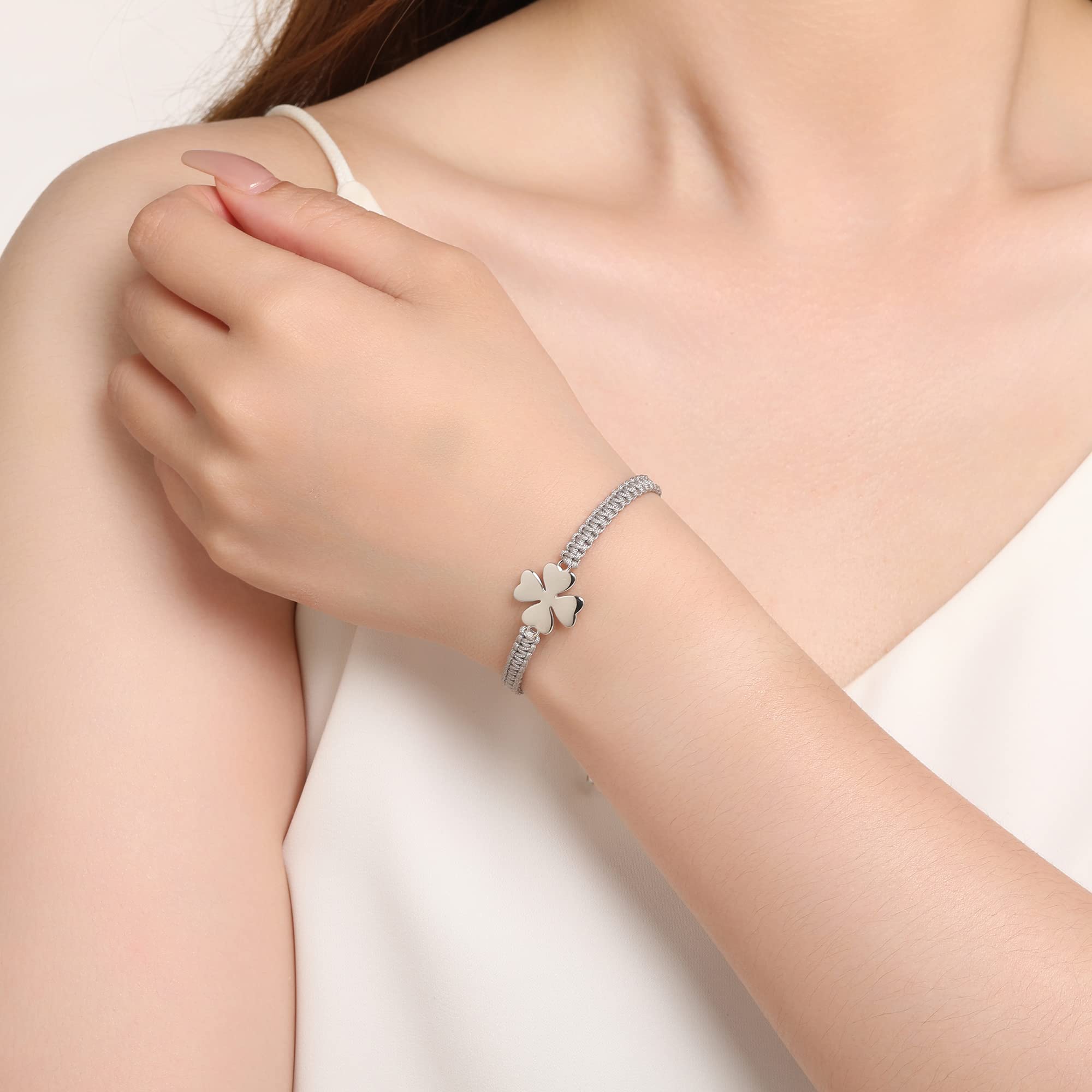 Jrêveinfini Bracelet Femme Argent 925 Trèfle à 4 Feuilles – Porte-Bonheur Élégant pour Femme et Fille, Idée Cadeau Anniversaire Fête des Mères