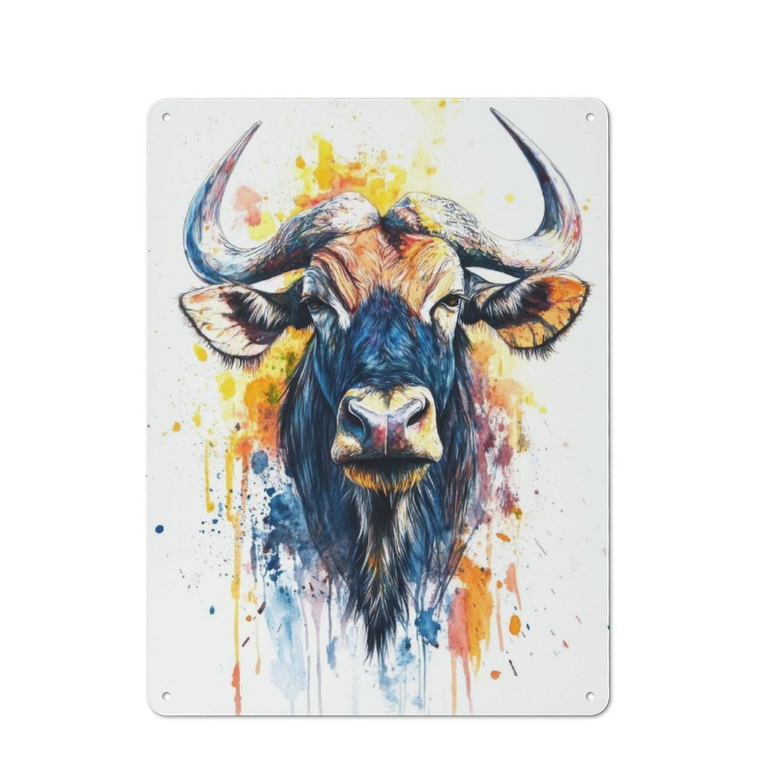 Junmoney Watercolor Wildebeest Tin Wall Plaque 40X30cm With For Living Room Or Hallway, A Decorative Christmas Gift For Hallway Decor Fans