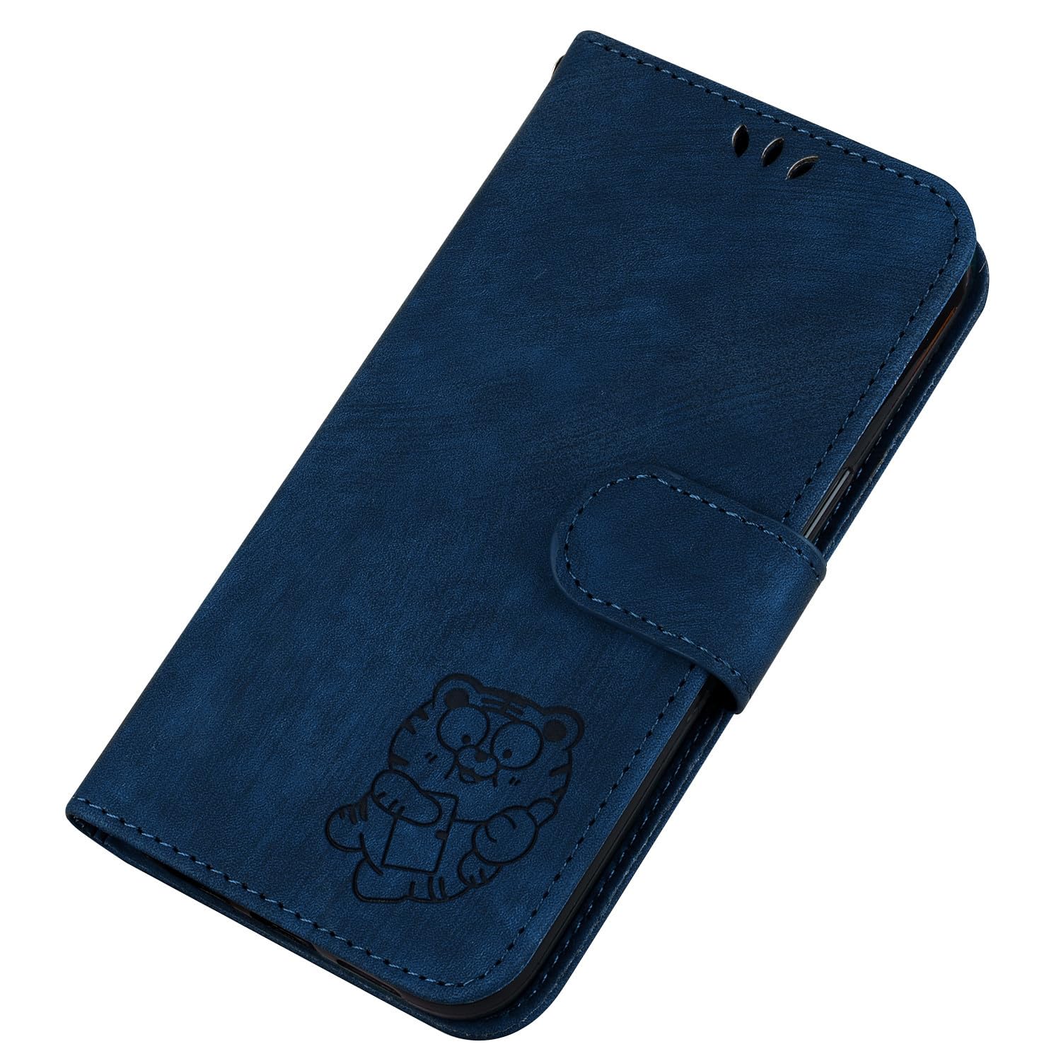 Funda Huawei P30 Lite Bumina - Tipo Cartera, Diseño Tigre Relieve, Azul, Soporte Magnético