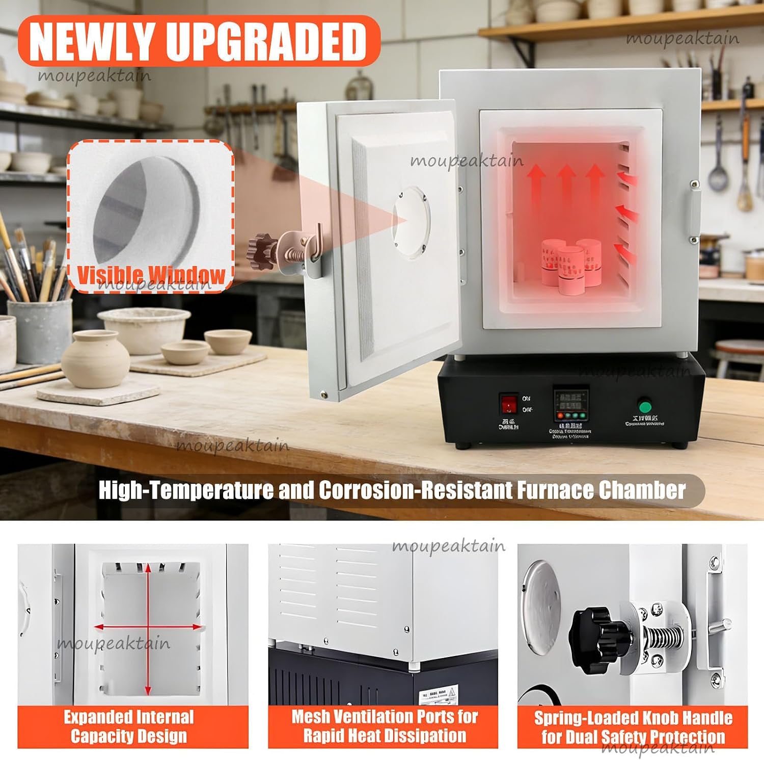 1500W Electric Kiln for Pottery at Home, 1150℃ Large Chamber Pottery Kiln with Viewing Window & PID Control, Tabletop Melting Furnace for Jewelry Making, Wax Burnout, Clay, Glass Fusing