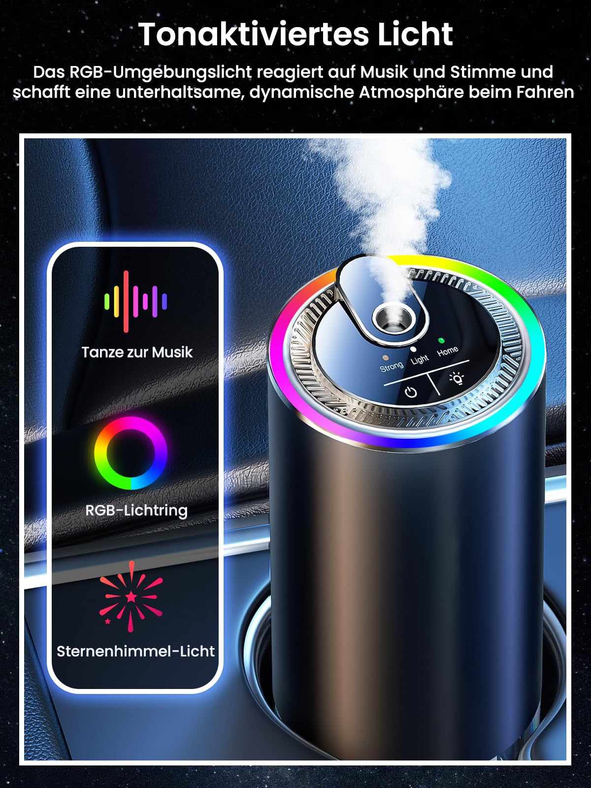 Auto Lufterfrischer Duft Diffuser mit 50ml Parfüm, Hält 4-6 Monate, Ultraschall-Zerstäuber, Sprachaktiviertes Licht, Intelligente 3 Modi, Auto EIN-/Ausschalten, 1000mAh Akku, BJ 573(Ozean)