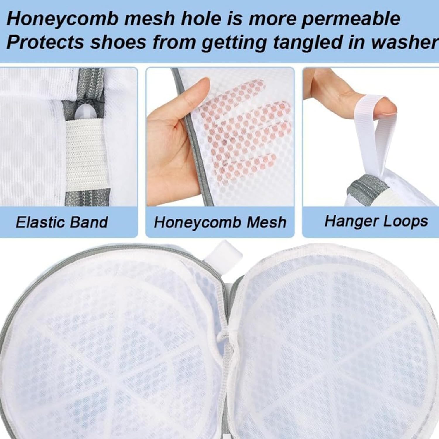 Shoe Laundry Bag for Washing Machine, Honeycomb Mesh Sneaker Wash Bag with Zipper, Protective Laundry Mesh Bags for Shoes, Sneakers, Socks, Delicates – Durable Shoe Washing Bag (33 * 23 * 23cm)