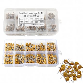 300-Piece Ceramic Capacitor Assortment Kit, 10 Values 50V Monolithic Capacitors for Electronics Projects DIY Circuits and Repair10P-100NF