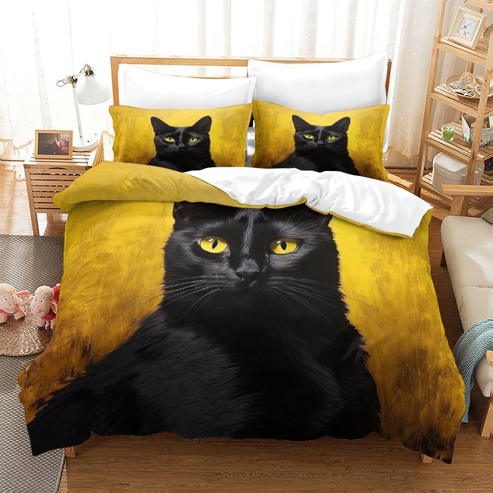 P1S9U7W5Y Trendy 3D Printed Black Cat Duvet Cover Set 3pcs Microfiber Cat Bedding Set King