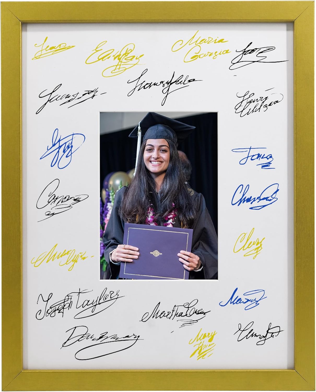 11x14 Wedding Signature Frame with White Mat, Display 5x7 Photo,Guest signature Board for Picture Frame Wedding and Celebration Signatures