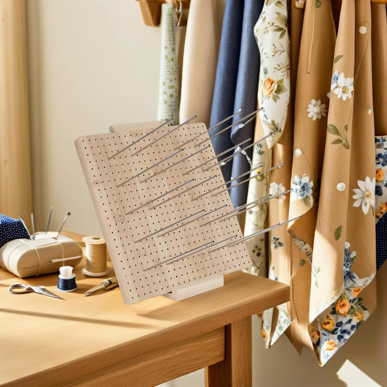 Outanaya Portable Wooden Crochet Blocking Board with Precise Grid Lines and 20 Pins for Lightweight, Stable Use in Lace and Home Craft Projects, for Beginners