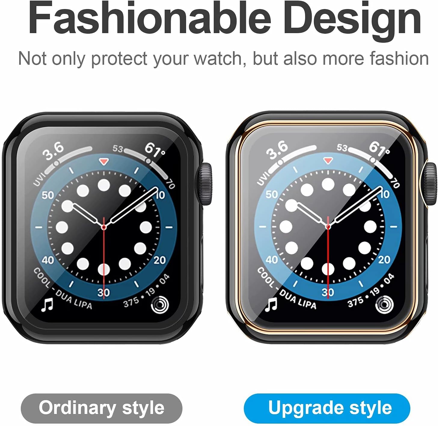 Swhatty Case Compatible with Apple Watch 40mm, Bumper Built-in Tempered Glass Screen Protector, Full Coverage HD Cover for iWatch Series 6/5/4 SE Women Men, Light Gold Edge Black