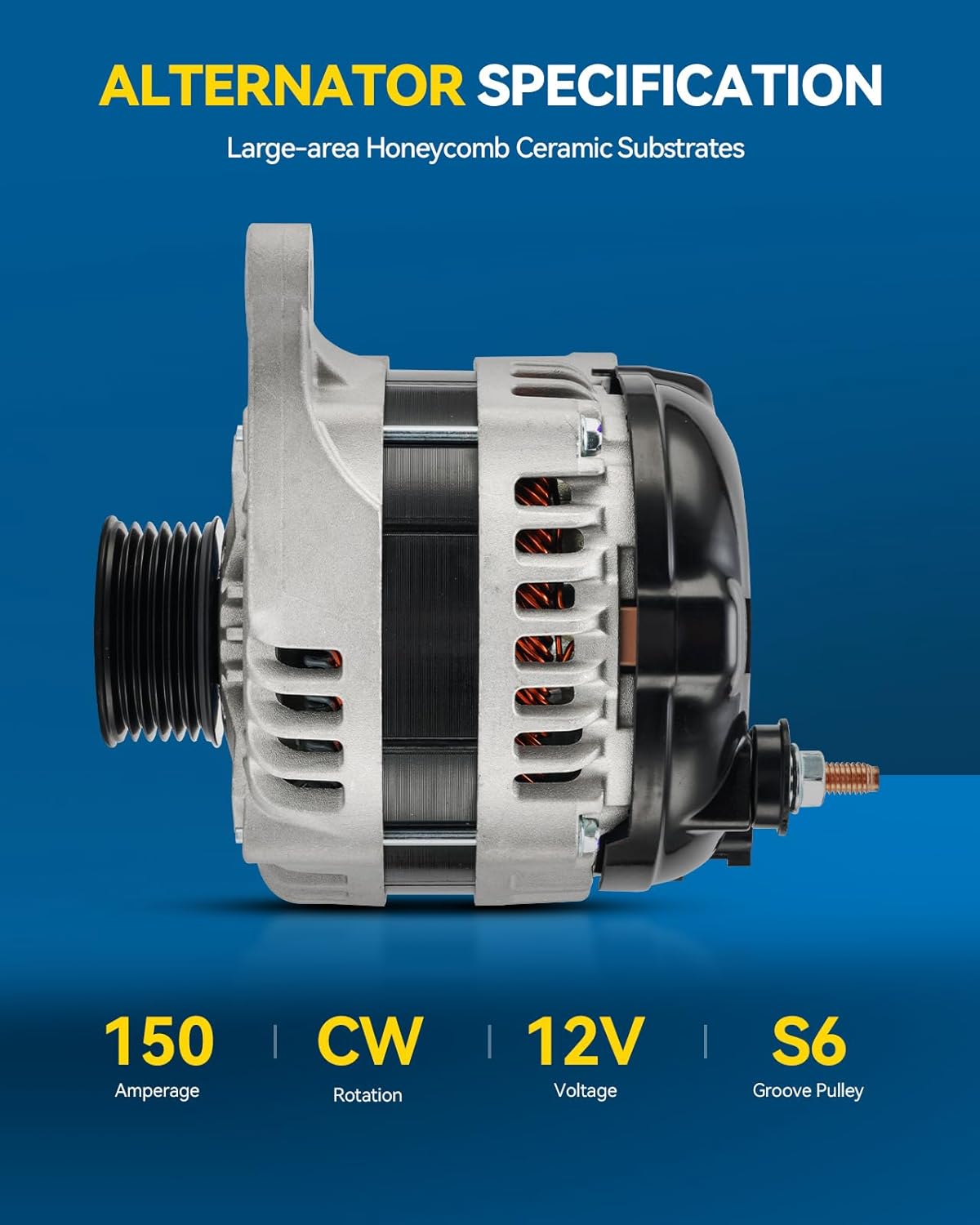 PHILTOP Alternator Compatible with Dodge Journey 2009-2010 3.5L High Amp Alternators Replace 11401N 12V 150Amp CW S6 6-Groove Pulley,11401N, 11401, 150A, 4210000650, 4801483AA, 90295725