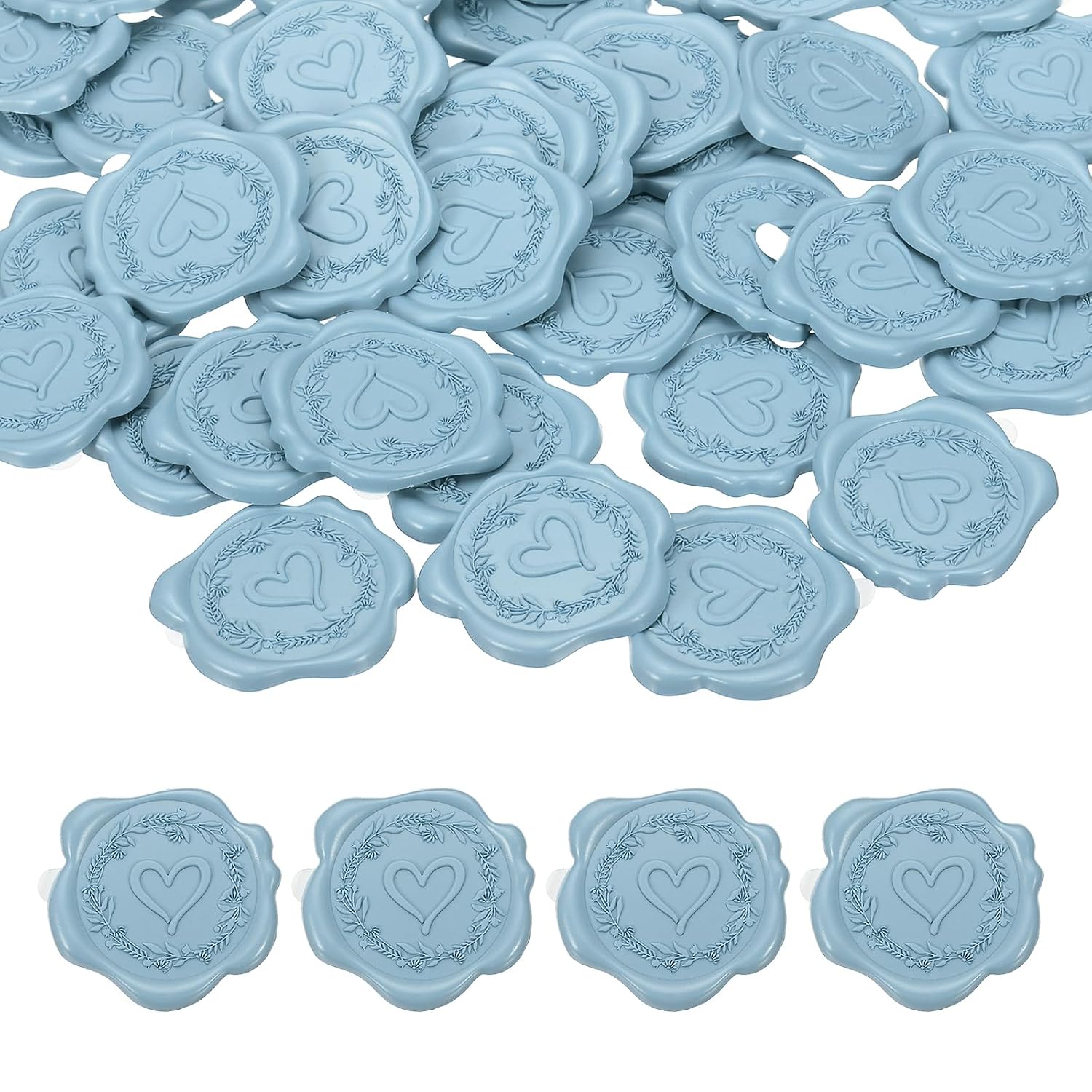 PATIKIL 50Pcs Heart Wax Seal Stickers Love Embossed Self Adhesive Blue