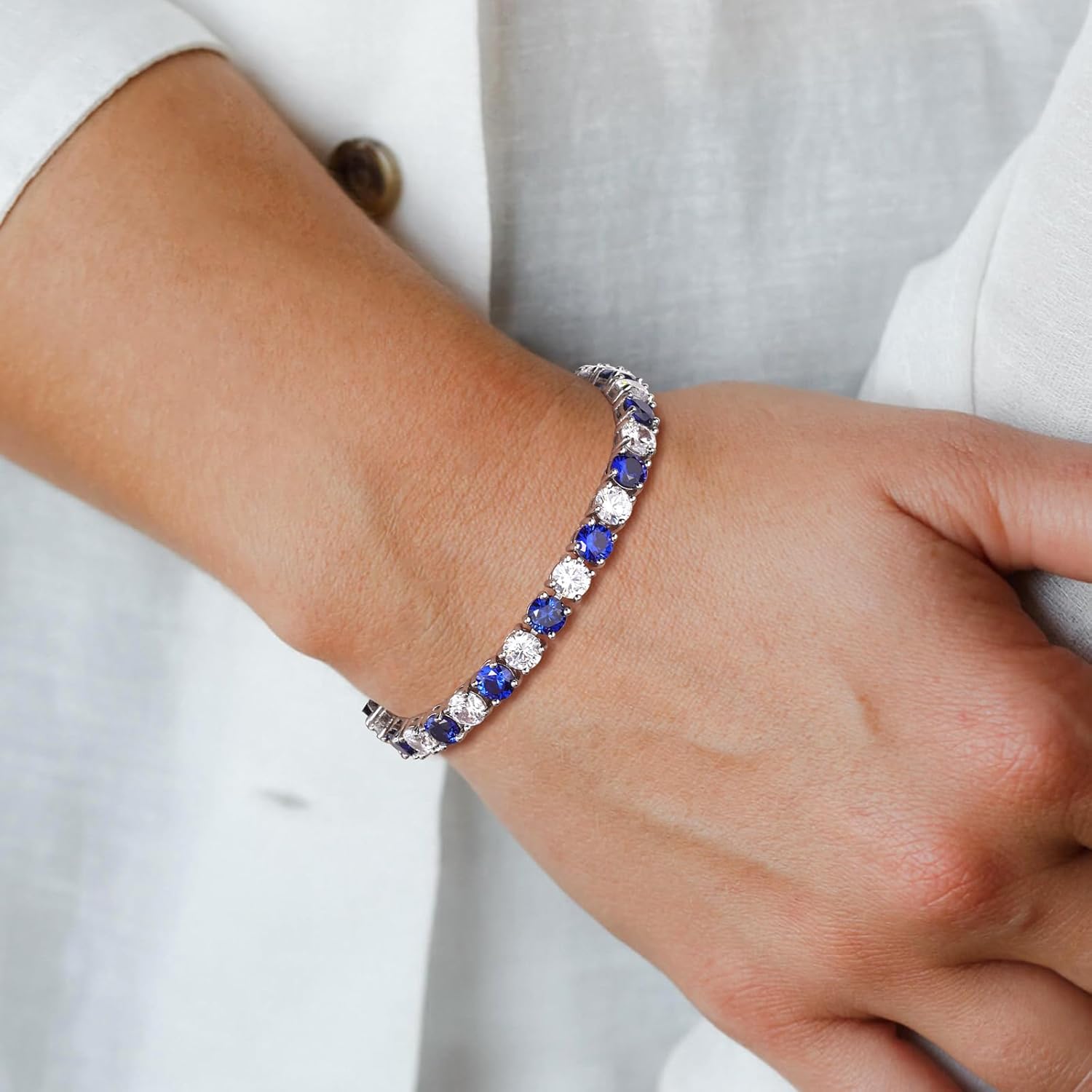 Luxury White Gold Sterling Silver 5mm Wide Cubic Zirconia and Birthstone Tennis Bracelets for Women Birthday Wedding Everyday, 7.25" - Image 2