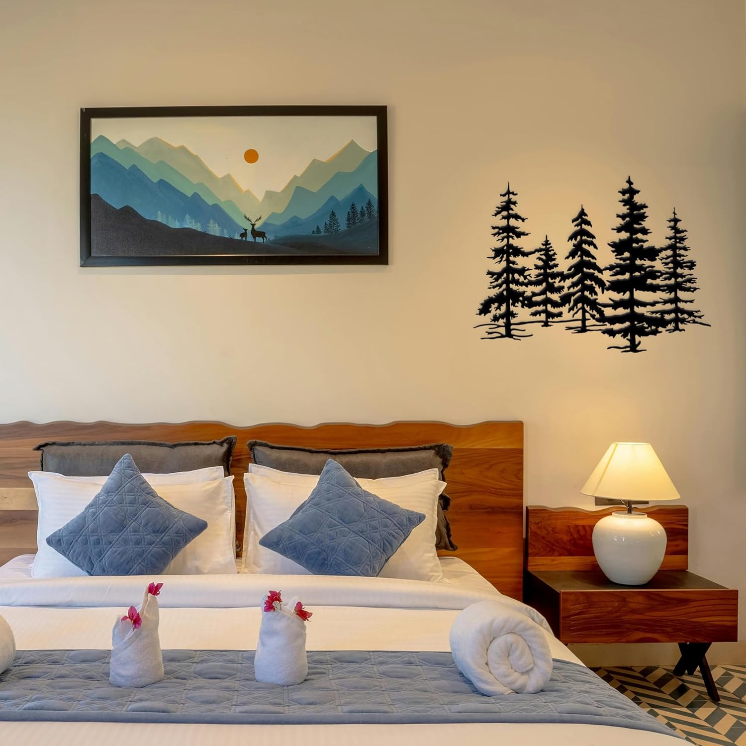 Metal Pine Tree Wall Art – Metal Tree Decor for Kitchen & Cabin, Exquisite Forest Design Home Décor, Durable and Rust-Proof（23.3 * 16.1inch）