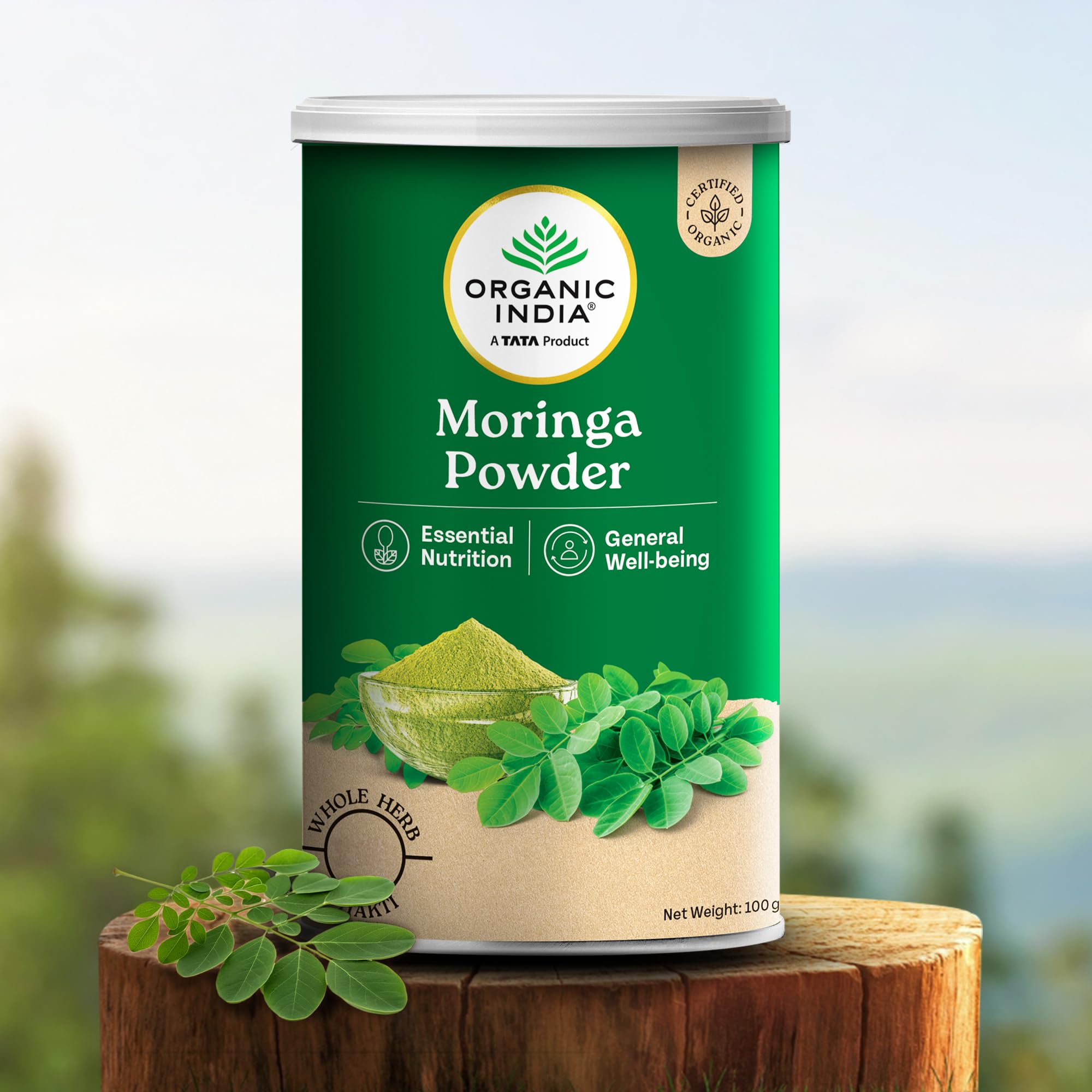 A TATA Product - Organic India Moringa Powder - 100g, Essential Nutrition Superfood, Helps Naturally Boost Energy Levels, Improves Stamina & Vitality, Rich In Vitamins & Minerals