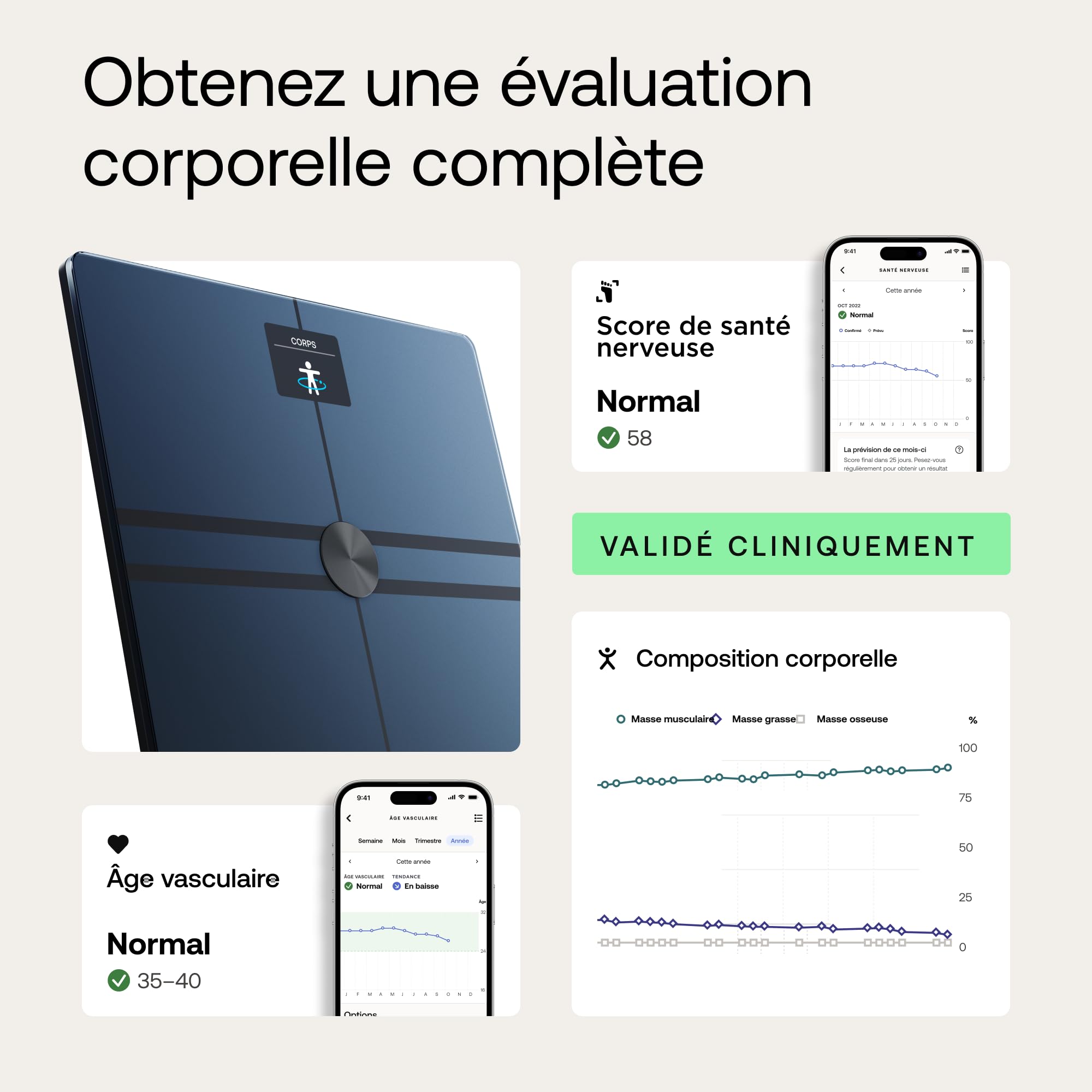 WITHINGS Body Comp Balance connectée validée cliniquement, Wi-Fi & Bluetooth, Analyse corporelle, ECG