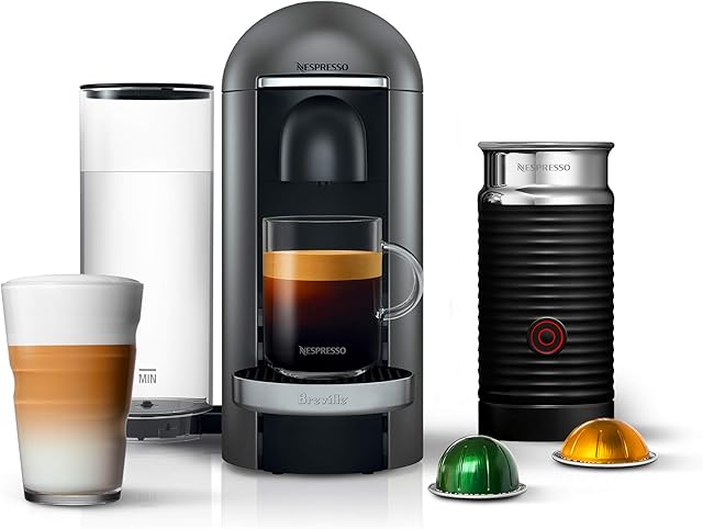 Nespresso VertuoPlus Deluxe Coffee and Espresso Machine by Breville with Milk Frother, Titan