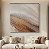 Extra Large Framed Neutral Abstract Wall Art for Living Room, Oversized Square Modern Canvas Prints Paintings, Beige and Earth Tone Pictures for Hallway Dining Bedroom Office Wall Decor 40x40 In