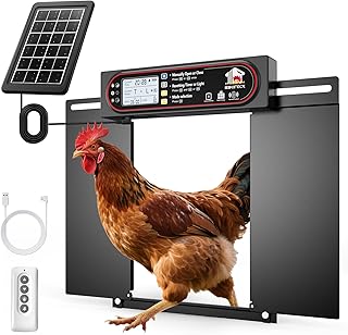 Automatic Chicken Coop Door with Horizontal Dual Opening, Remote & Manual Control, USB Backup, Predator-Proof Larger Opening Size House Door Solar Powered for Chicken, Duck and Poultry, Black
