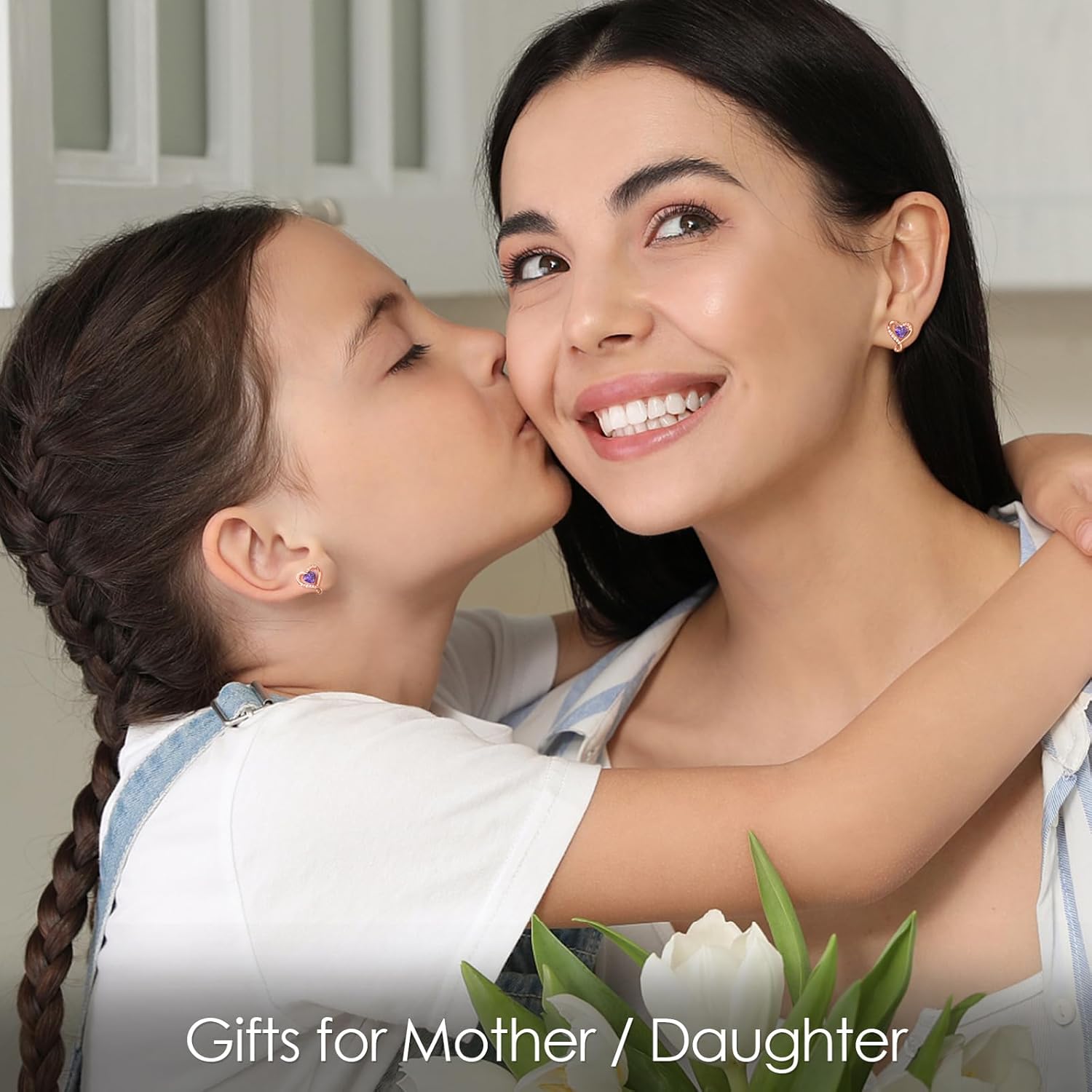 Earrings for Women, S925 Sterling Silver Rose Gold Birthstone Heart Studs Earring for Girlfriend Wife, Anniversary Birthday Christmas Valentines Mothers Day Gifts Jewelry for Women Wife Her Mom - Image 3