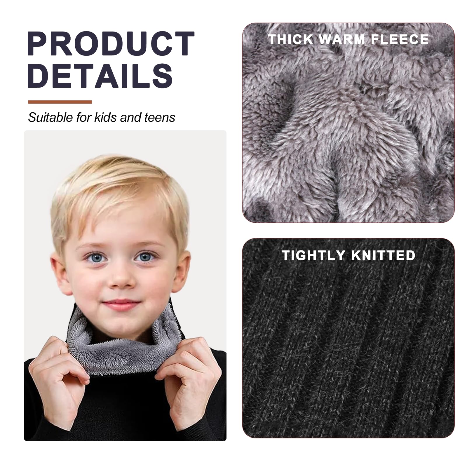 2 Piezas Tubos de Invierno para Niños, Bufanda de Tubo de Esquí, Bucle, Calentador de Cuello, Calentador de Cuello, Bufanda Térmica Resistente al Viento, Bufanda para Ciclismo (Negro, Gris)