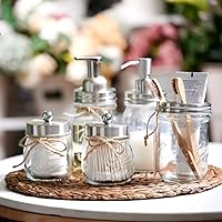 Vista 7 de Amolliar Mason Jar - Juego de accesorios de baño (4 piezas) - Dispensador de jabón de loción y 2 soportes para cepillo de dientes y soporte