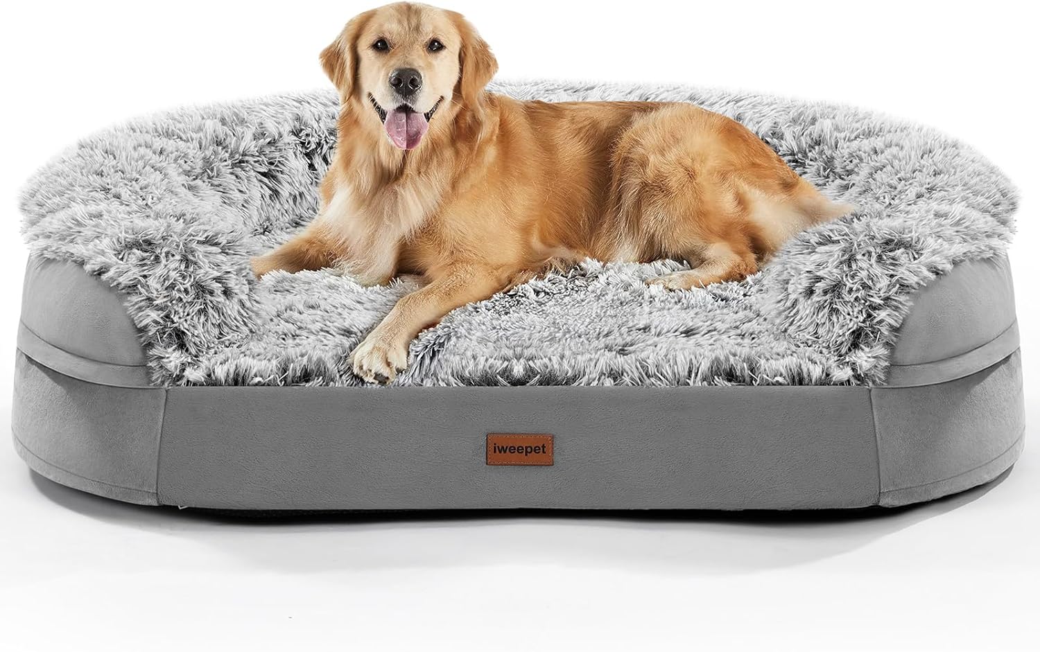 3.7 inch Thickened Orthopedic Dog Beds for Large Dogs, Supportive Dog Sofa Bed with 28D Egg-Crate Foam, Removable Washable Plush Cover, Waterproof Lining, Half-Round Design for Puppy, Senior Dog Grey 41.3"Lx32.6"Wx7.6"H