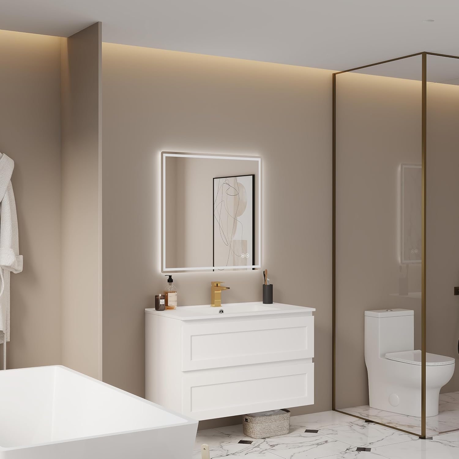 30''x30'' LED Bathroom Vanity Mirror, Wall Mounted, Anti-Fog, Backlit and Front Lighted, Frameless