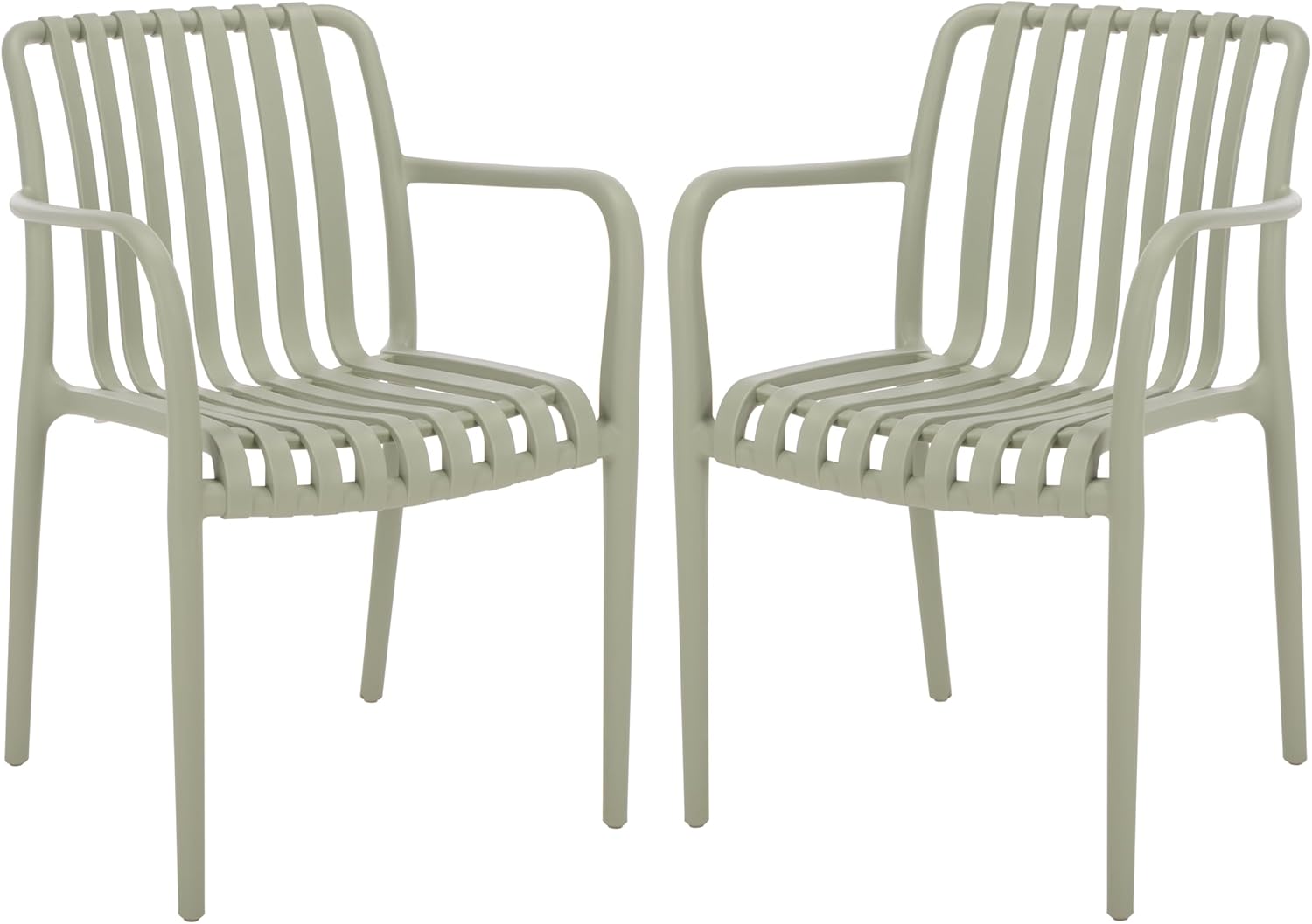 SAFAVIEH Outdoor Patio Furniture Collection – Holly Green Stacking Dining Armchair Set of 2, Fully Assembled Outdoor Chairs, Modern Slatted Design, Weather-Resistant Patio Seating (PAT4702D-SET2)