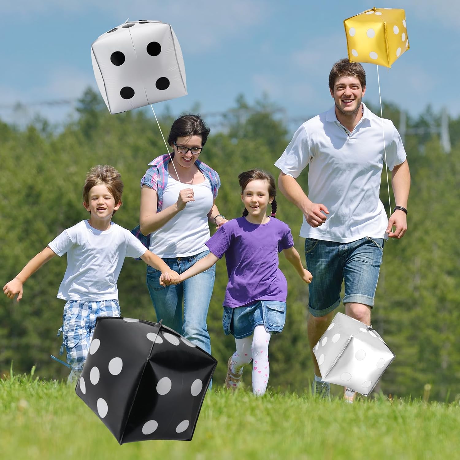 12Pcs Jumbo Dice Balloon Set Cube Big Dice for Casino Theme Party Decorations Inflatable Square Balloon for Night Prom Activities Vegas Game Birthday Prom Party Supply(Black, White, Silver, Gold)