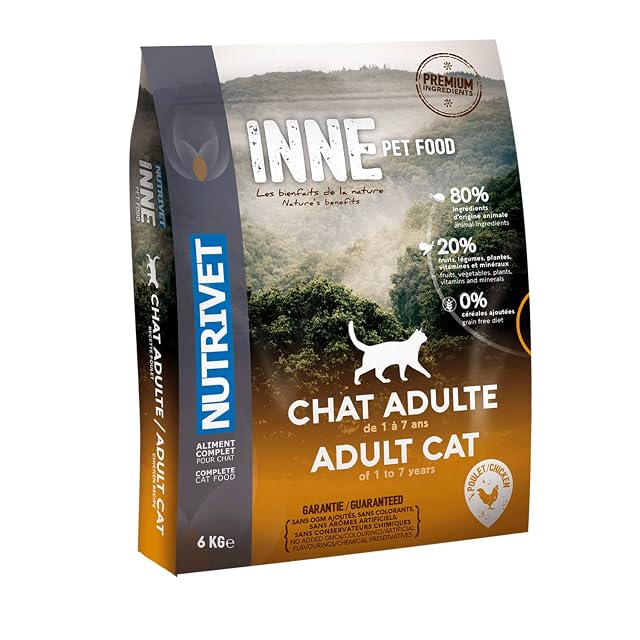 NUTRIVET - INNE Chat - Croquetas sin Cereales - Gato Adulto - Pollo - 80% Ingredientes de Origen Animal - 6kg