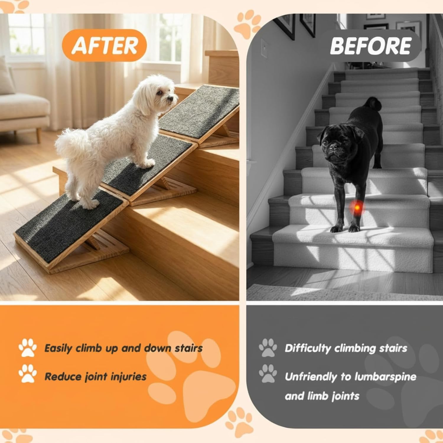 Condition photo showing New/Like New for cinnvoice 6 packs dog ramp for stairs adjustable 5.5 to 7.48 inch height foldable wooden pet ramp with non-slip carpet surface for indoor small dogs cats senior pets (11.81 inches/ 30 cm) 6 11.81 inches/ 30 cm