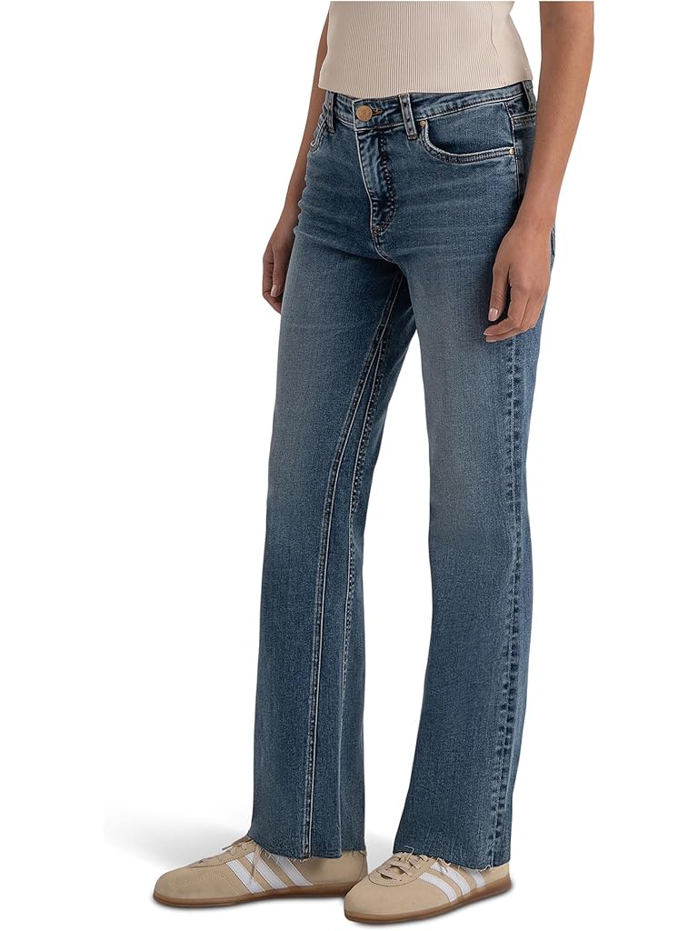 Pink KUT from the Kloth Petite Kelly High-Rise Fab Ab Kick Flare Inset Leg