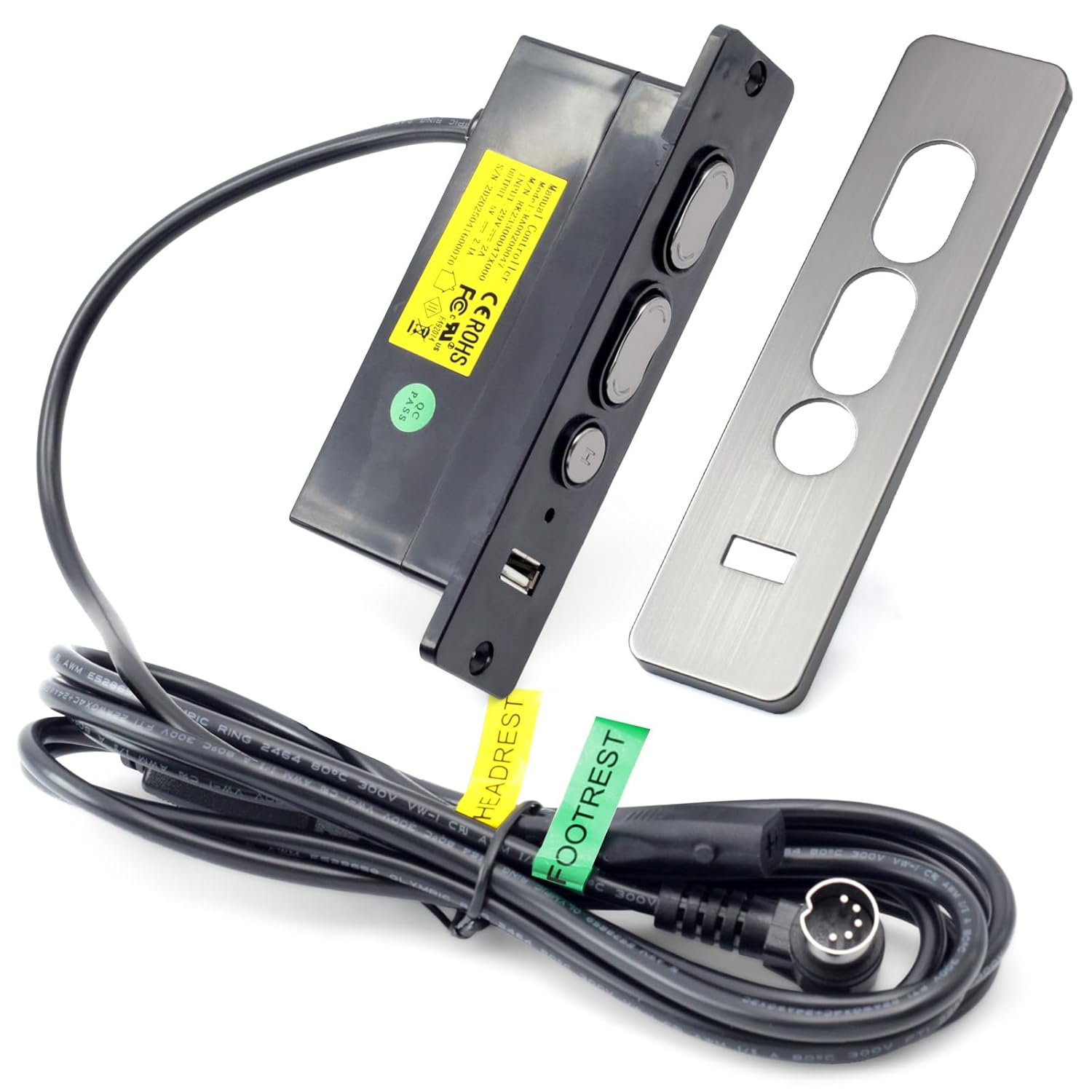 R22231010049 Power Recliner Controller with 5 Function Key 5 Male Pin 2 Female Pins Replacement for Limoss for Okin Electric Sofa Replace R22231010049, R22231010050, 23300047X000, with USB