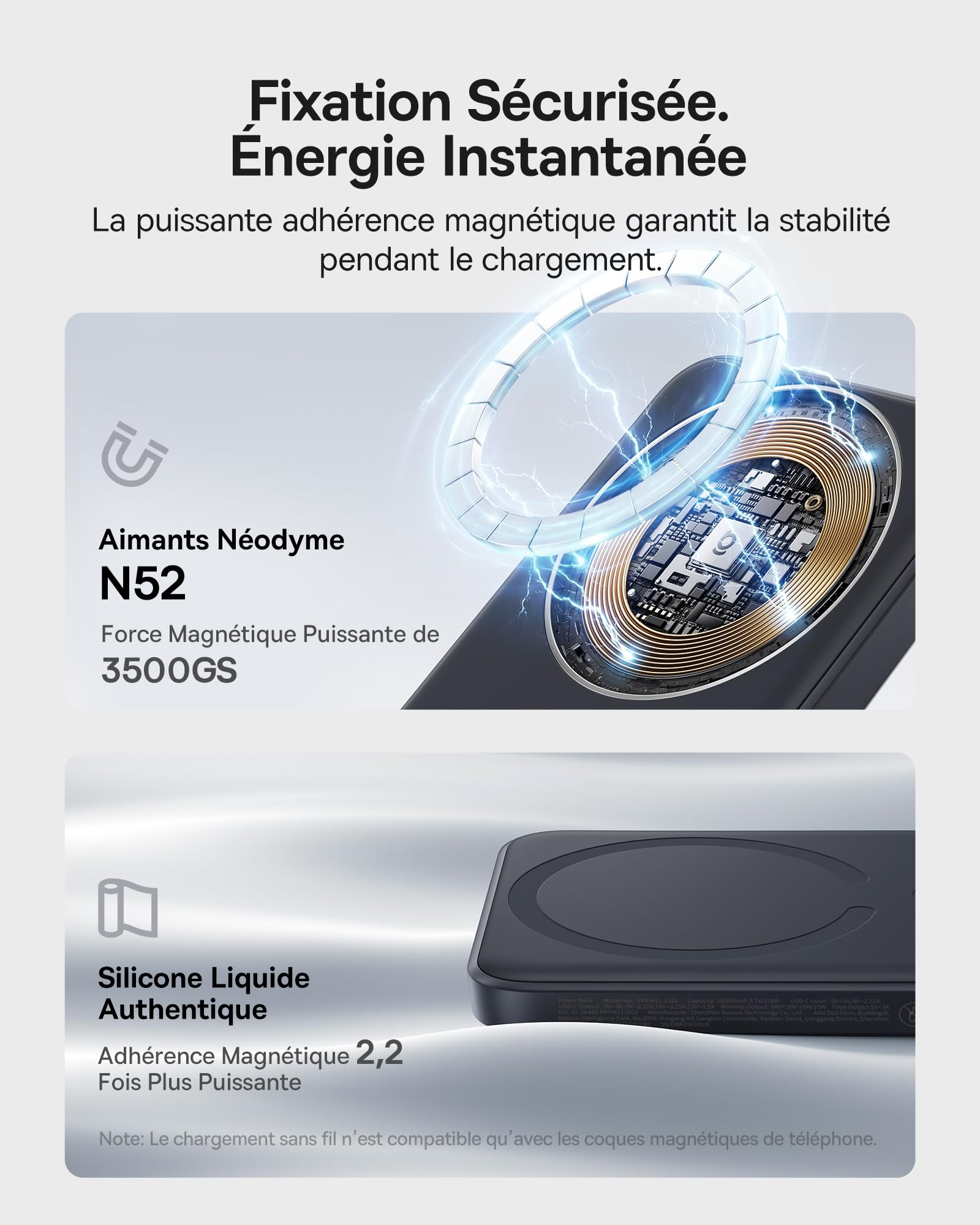 Baseus Enerfill FM11 MagSafe Powerbank 10000mAh 22.5W Batterie Externe Magnétique USB C, Batterie Portable sans Fil Mini Compatible avec iPhone 17/16/15/14/13/12/Pro/Pro Max, Noir