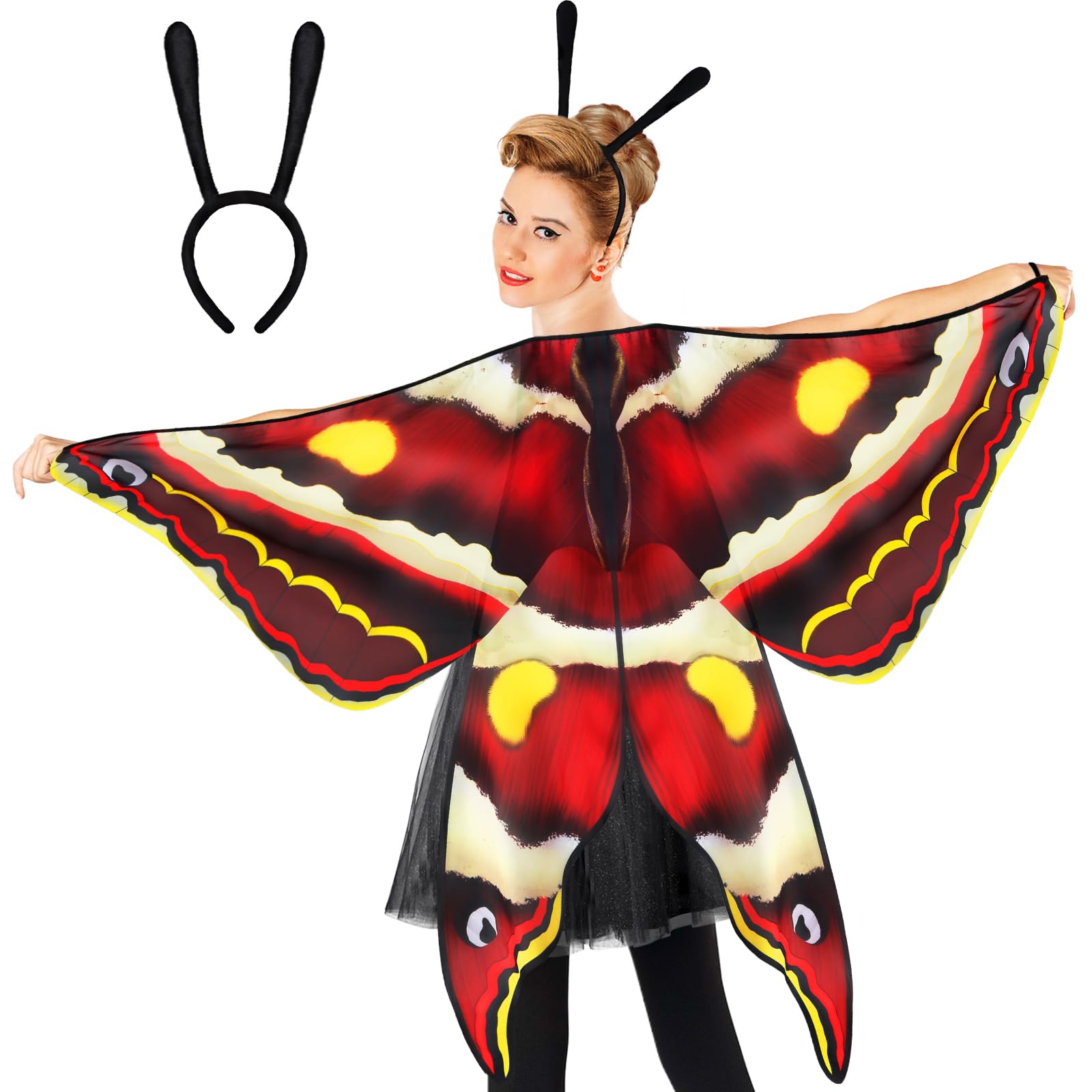 iROLEWINButterfly-Wings for Adults Moth Costume for Women and Headband Masquerade Party Dress-up Family Gifts Teaching Toys