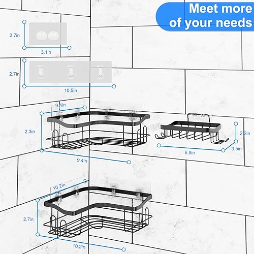 Miniatura 2 de Estantes adhesivos para ducha, paquete de 3 unidades, ducha colgante de gran capacidad, a prueba de óxido, sin perforaciones, estante de decoración