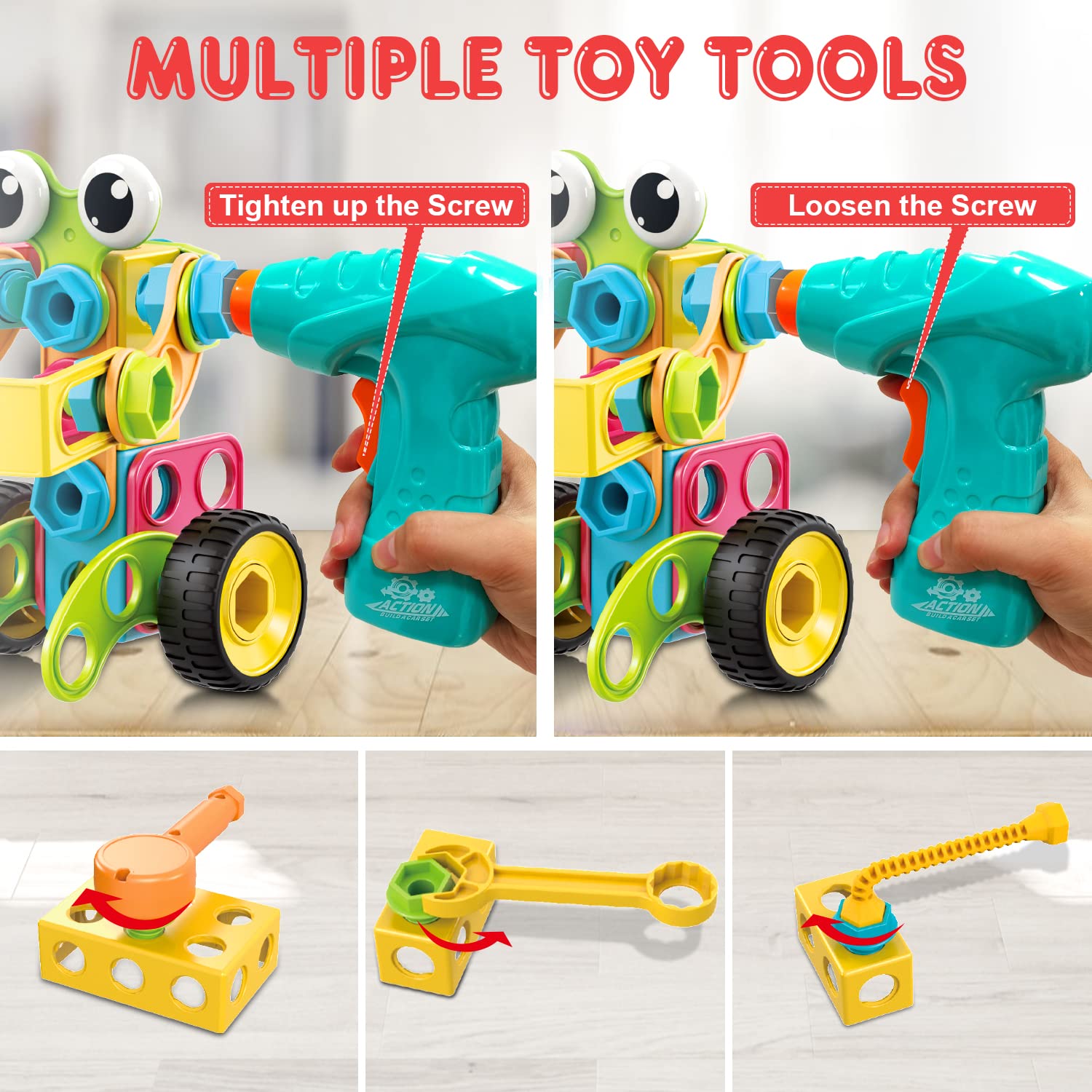 NXONE 195 PCS Educational STEM Toys for Boys and Girls Ages 3 4 5 6 7 8 9 10 Construction Building Blocks Toy Building Sets Kids Toys Creative Activities Games with Storage Box, view 5