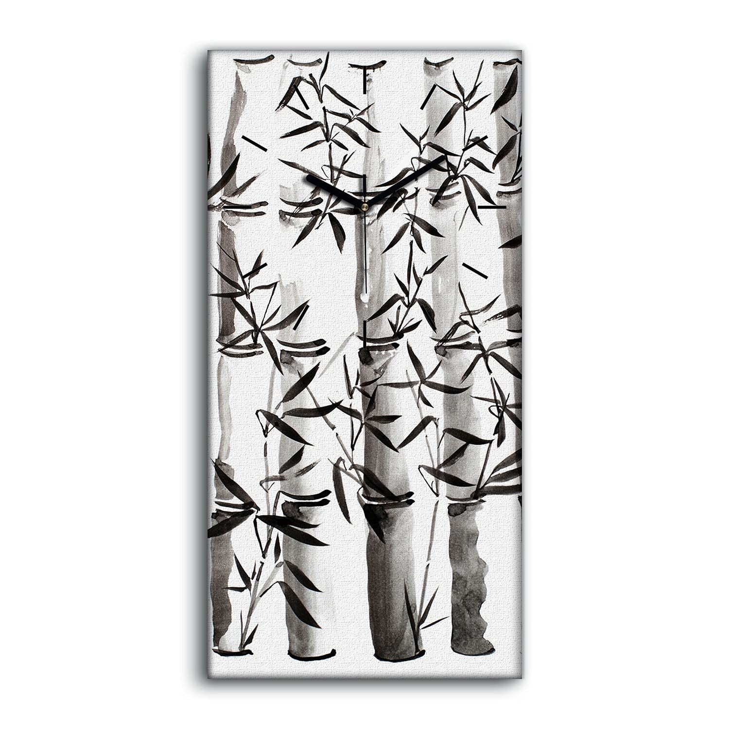 Horloge sur toile 30x60cm en bambou blanc et noir avec aiguilles noires