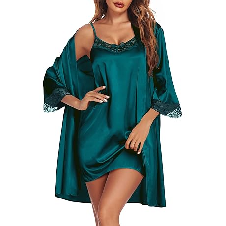 Women's Satin Sleepwear with Sexy Nightgown and Robe Set