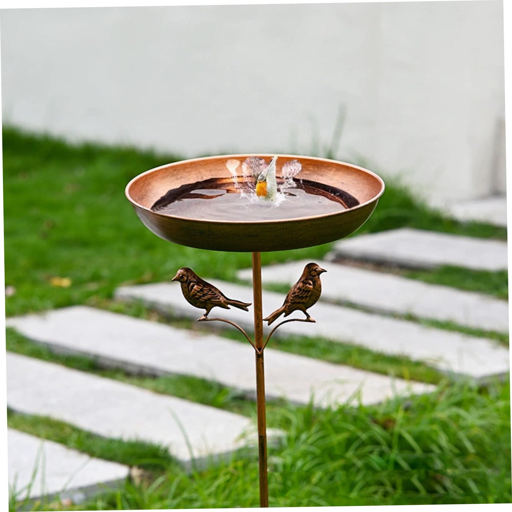 Bol de Bain à Oiseaux, Bain d'oiseaux en Fer haché 32x12 Pouces avec décor et pieu de capacité mangeoire extérieur pour l'observation des, Les passionnés