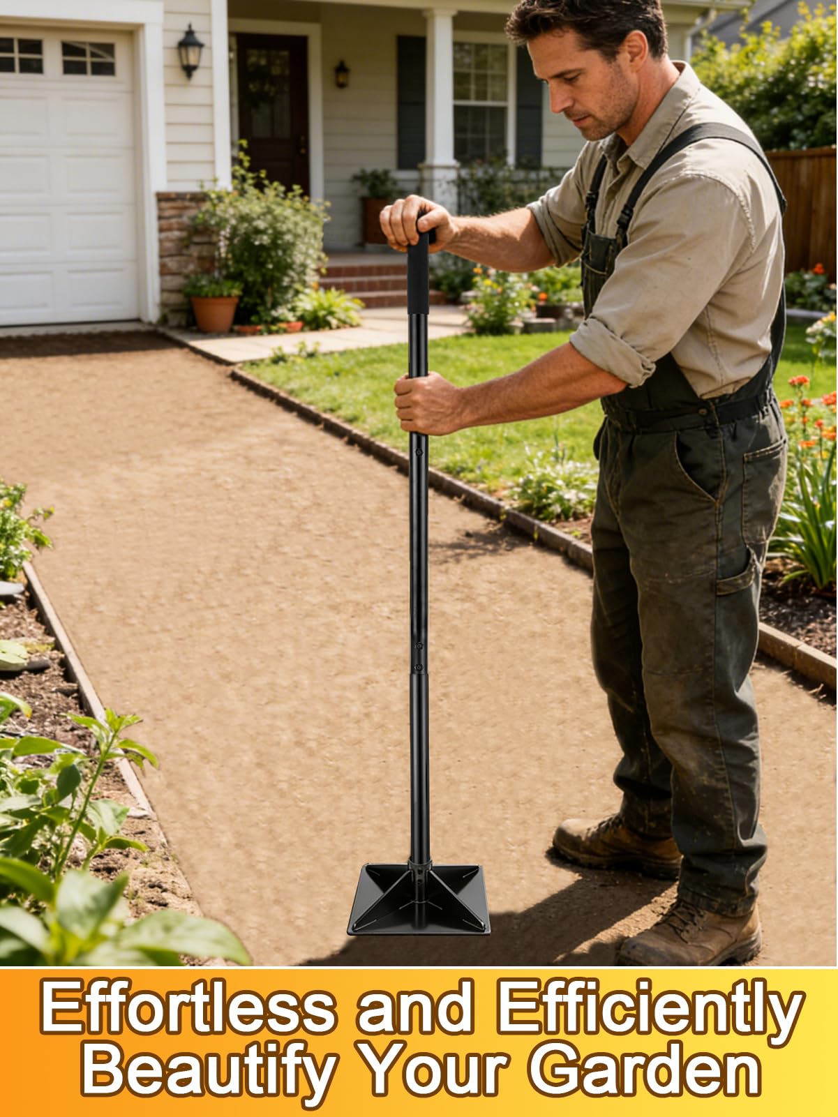 Robuster Stahl-Stampfer, 25,4 x 25,4 cm, Handboden-Tamper für Landschaftsgestaltung für Boden- und Kies-Nivellierung – ergonomisches Tamper-Design, insgesamt 122 cm