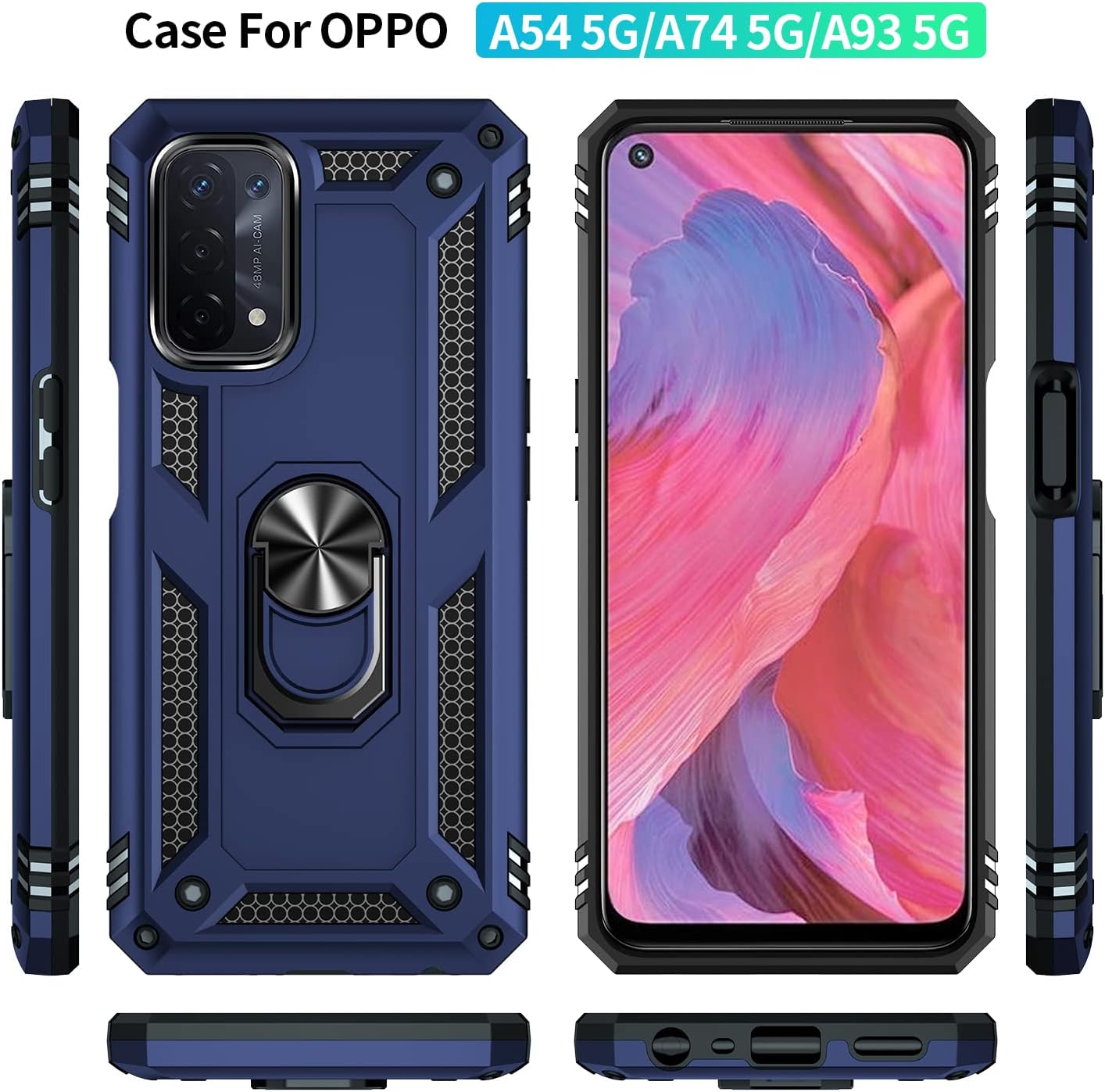 Asuwish Phone Case for OPPO A74 5G/A54 5G with Tempered Glass Screen Protector Stand Ring Holder Hard Magnetic Hybrid Defender Cell Accessories Shockproof Kickstand A93 5G/A93S 5G Women Men Blue 3 71BVk0SG0cL. AC SL1500